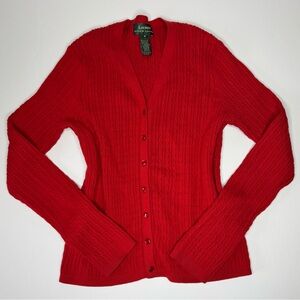 Lauren Ralph Lauren Red Cable Knit Cardigan Sweater Womens M